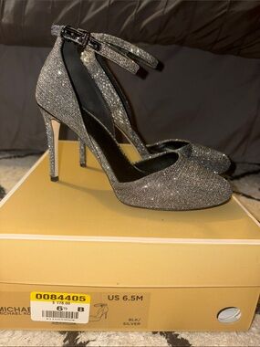 Michael Kors Silver Glitter Ankle-Strap Stiletto Heels